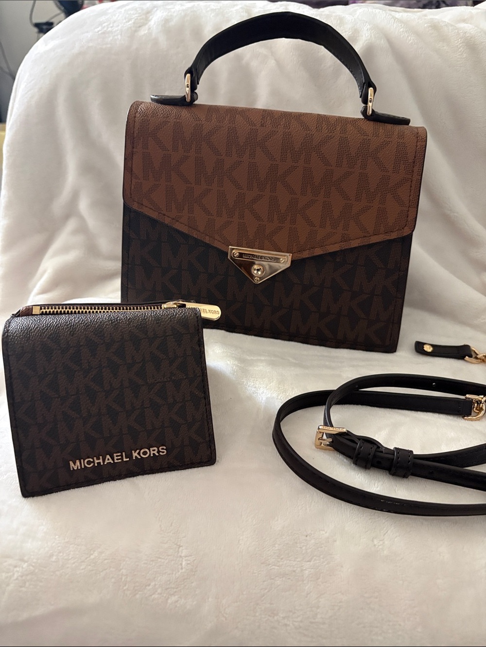 Michael Kors Brown and Dark Brown Signature Top-Handle Satchel with Wallet